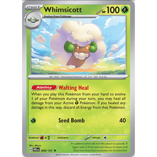 Whimsicott, Rare, 008/191, Pokemon Card Game, Prismatic Evolutions