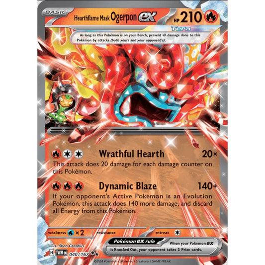 Hearthflame Mask Ogerpon ex, Double Rare, 040/167, Pokemon Card Game, Twilight Masquerade