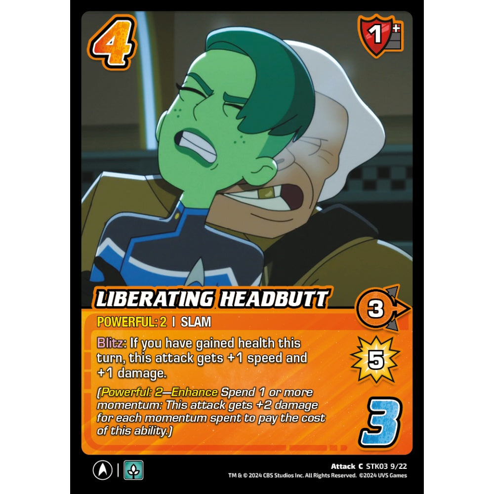 Liberating Headbutt, 9/22, STK03, Universus, Star Trek Lower Decks Challenger Decks, Attack, C