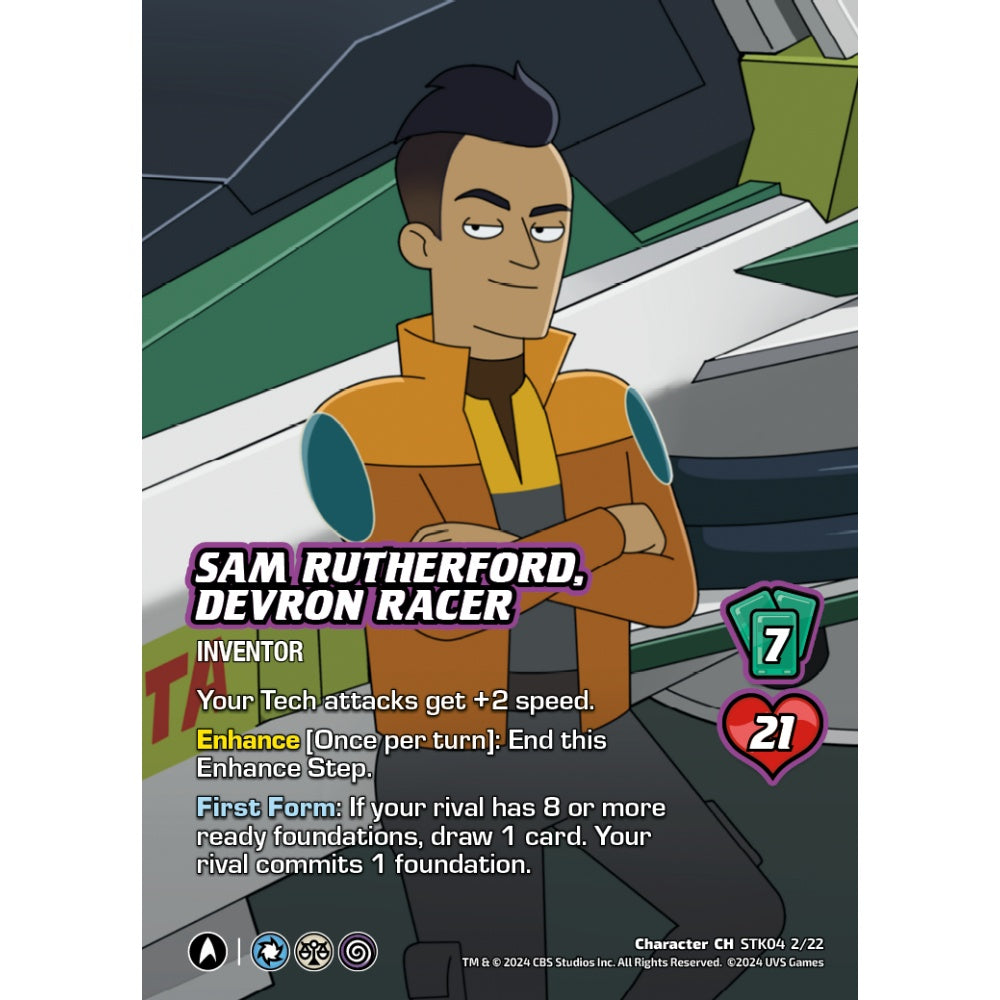 Sam Rutherford, Devron Racer, 2/22, STK04, Universus, Star Trek Lower Decks Challenger Decks, Character, CH