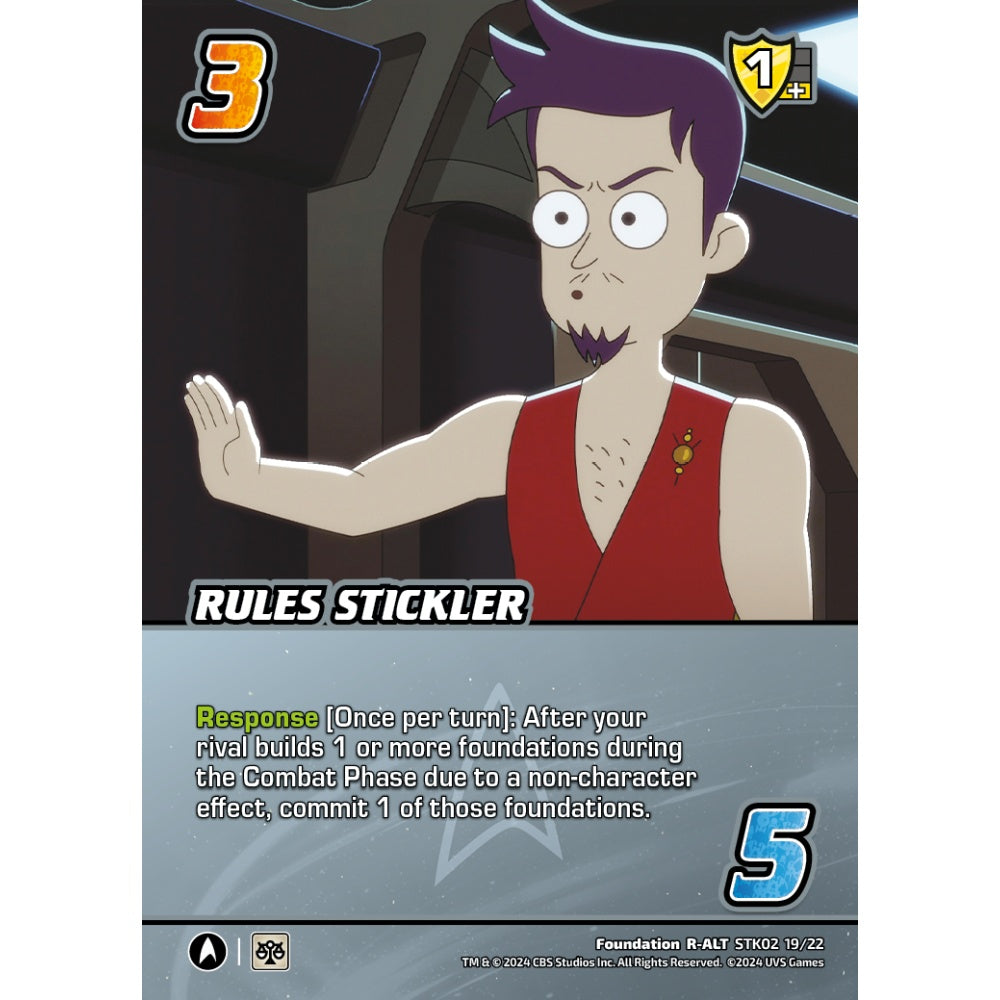 Rules Stickler, 19/22, STK02, Universus, Star Trek Lower Decks Challenger Decks, Foundation, R-ALT