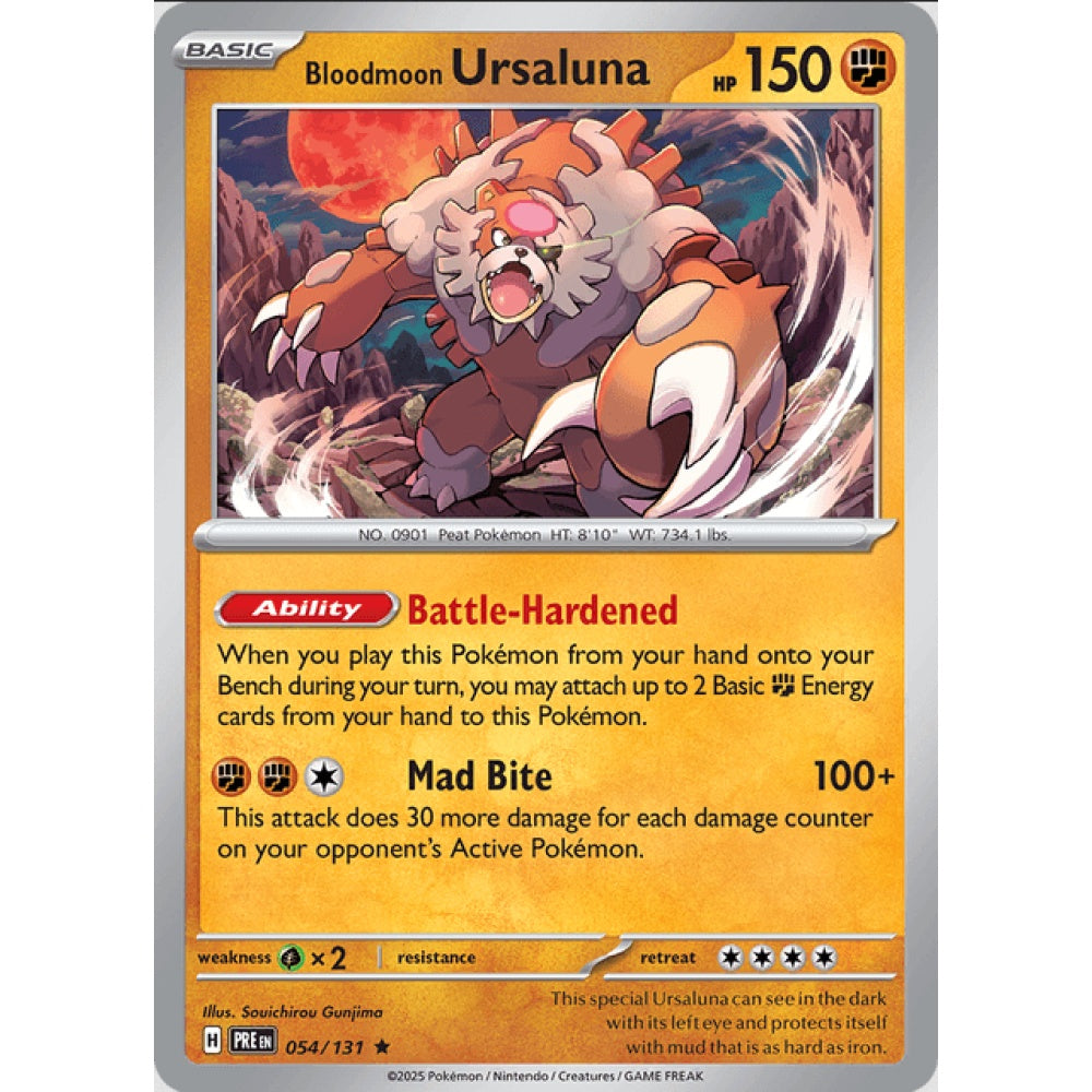 Bloodmoon Ursaluna, Rare, 054/191, Pokemon Card Game, Prismatic Evolutions