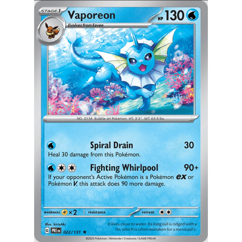 Vaporeon, Rare, 022/191, Pokemon Card Game, Prismatic Evolutions