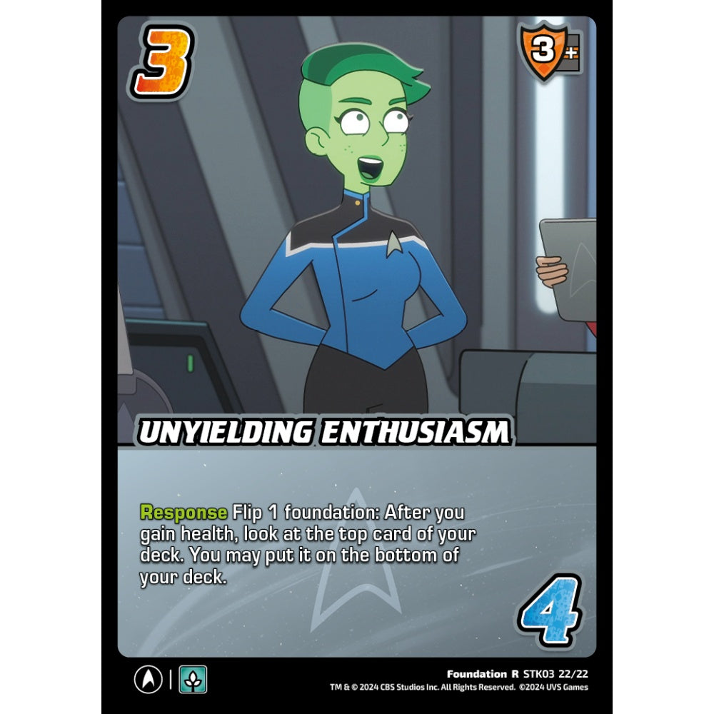 Unyielding Enthusiasm, 22/22, STK03, Universus, Star Trek Lower Decks Challenger Decks, Foundation, R